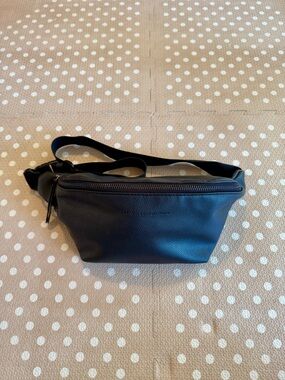 French Connection Black Leather Belt Bag Crossbody Minimal Everyday Bag